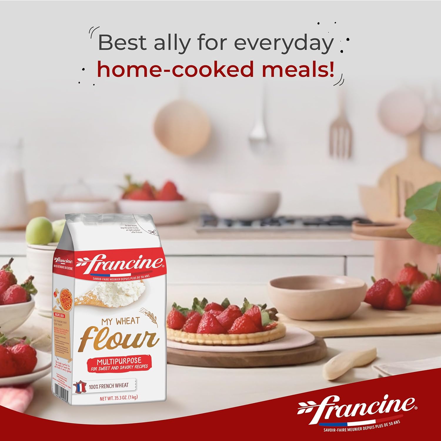Francine Farine de Blé Tous Usages - French All Purpose Wheat Flour - 2.2 lbs (Pack Of 2)