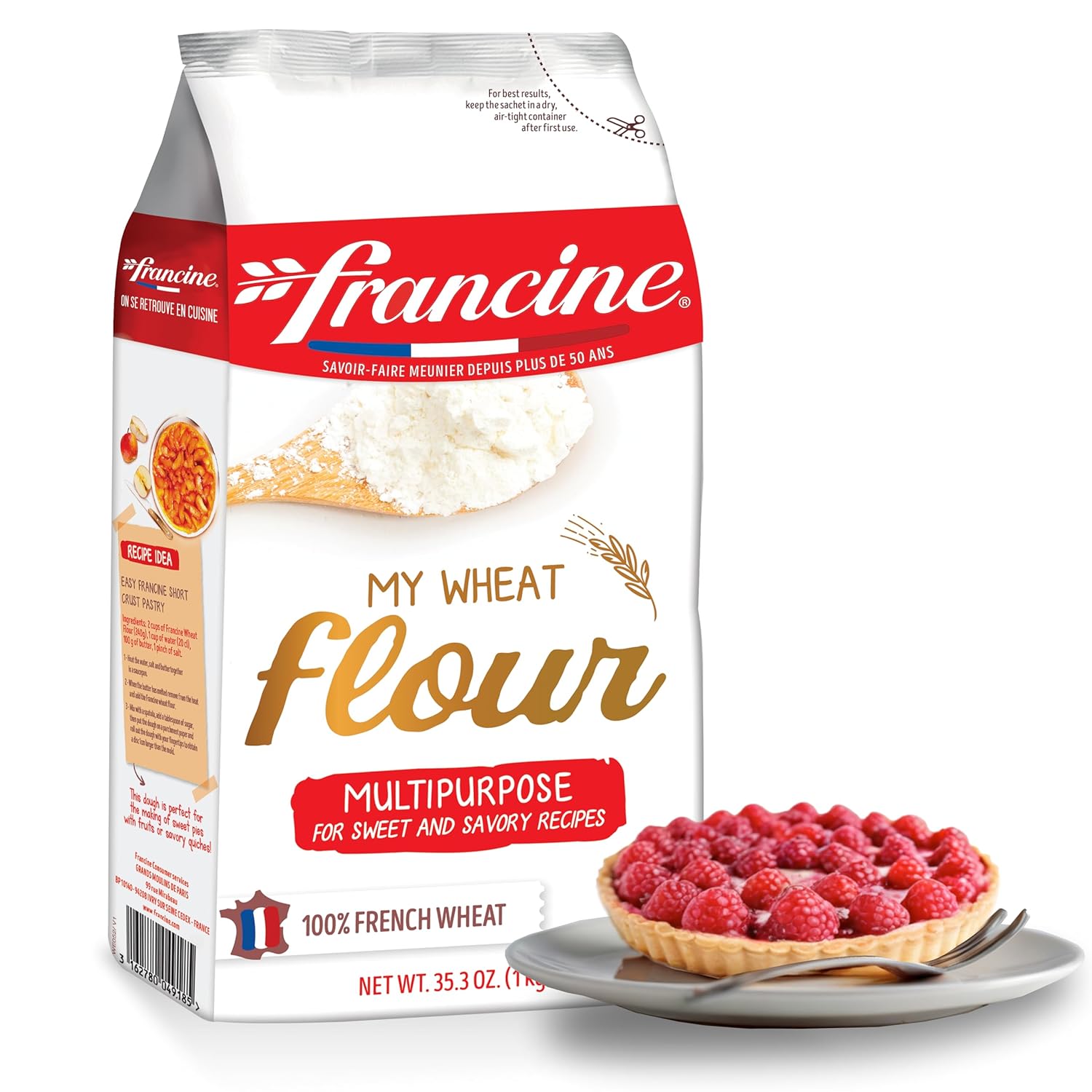 Francine Farine de Blé Tous Usages - French All Purpose Wheat Flour - 2.2 lbs (Pack Of 2)